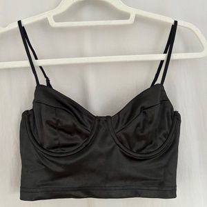 NWOT Adika Bustier Corset Like Crop Top Medium Satin Silky Black